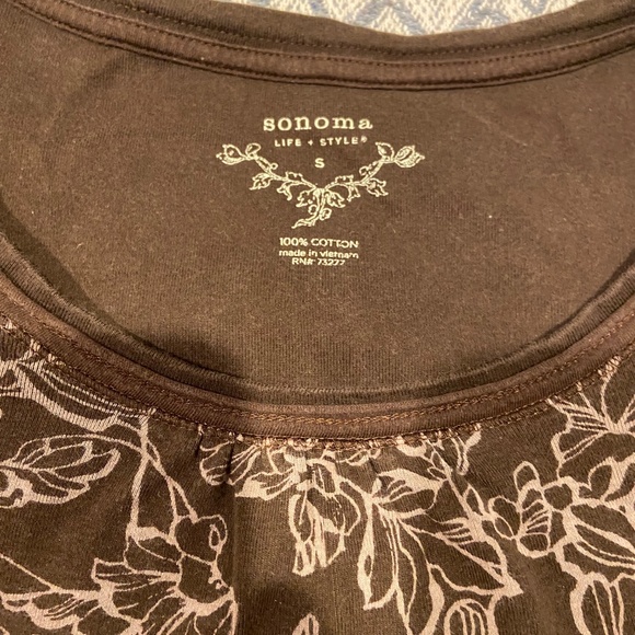 Sonoma Brown Floral Short Sleeve T-Shirt – Size Small | 100% Cotton - Picture 2 of 5